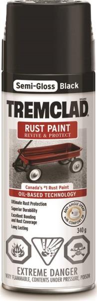 RUSTOLEUM TREMCLAD RUST SPRAY PAINT SEMI GLOSS BLACK 340G