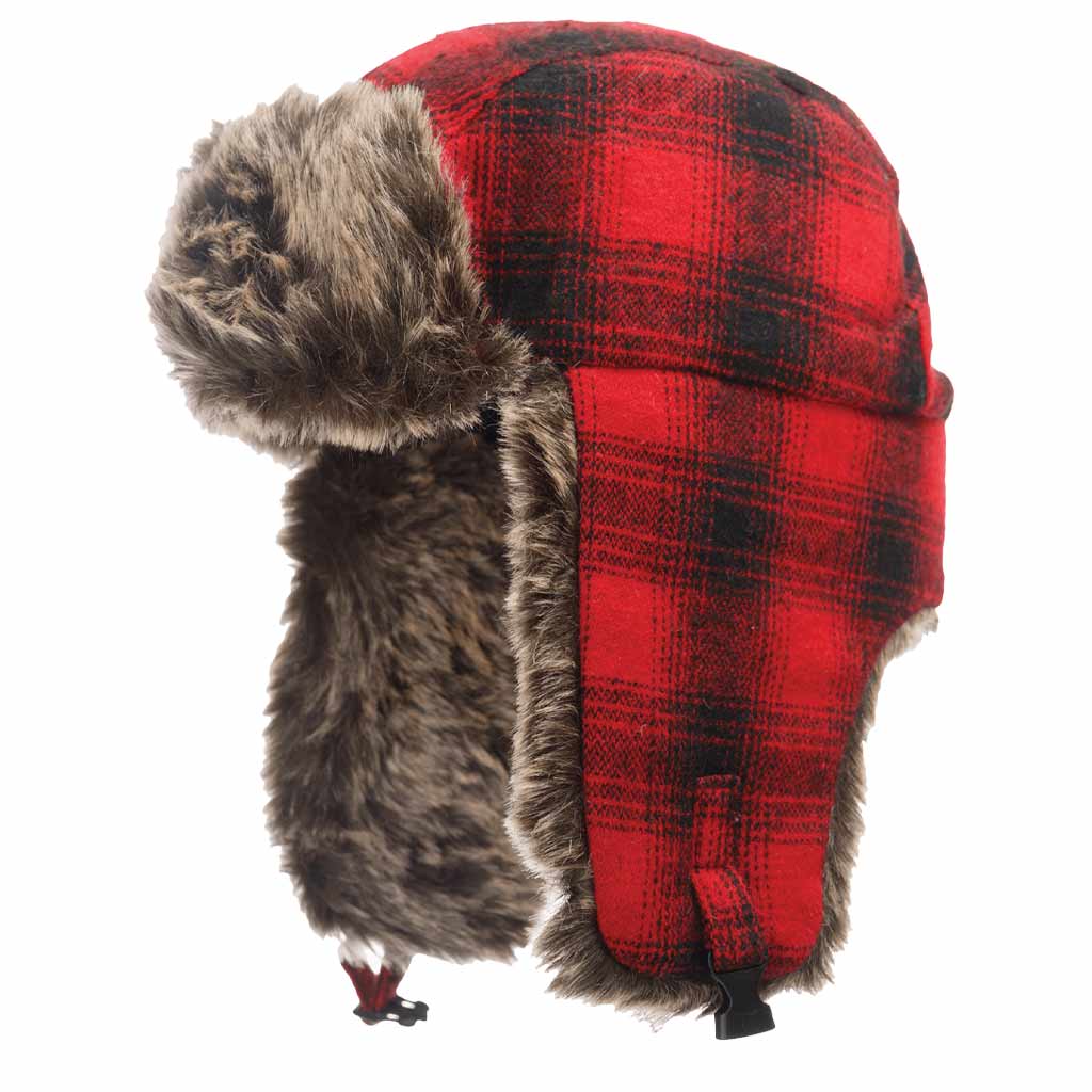 TOUGH DUCK AVIATOR HAT PLAID BLK/RED LRG