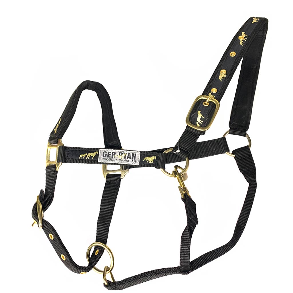 GER-RYAN NYLON HALTER PADDED HORSE PRINT FULL BLACK