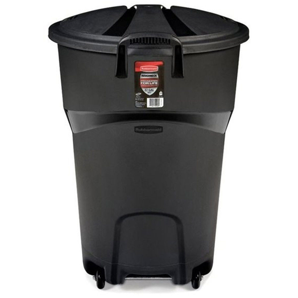 DV - RUBBERMAID WHEELED TRASH CAN W/LID BLK 32GAL