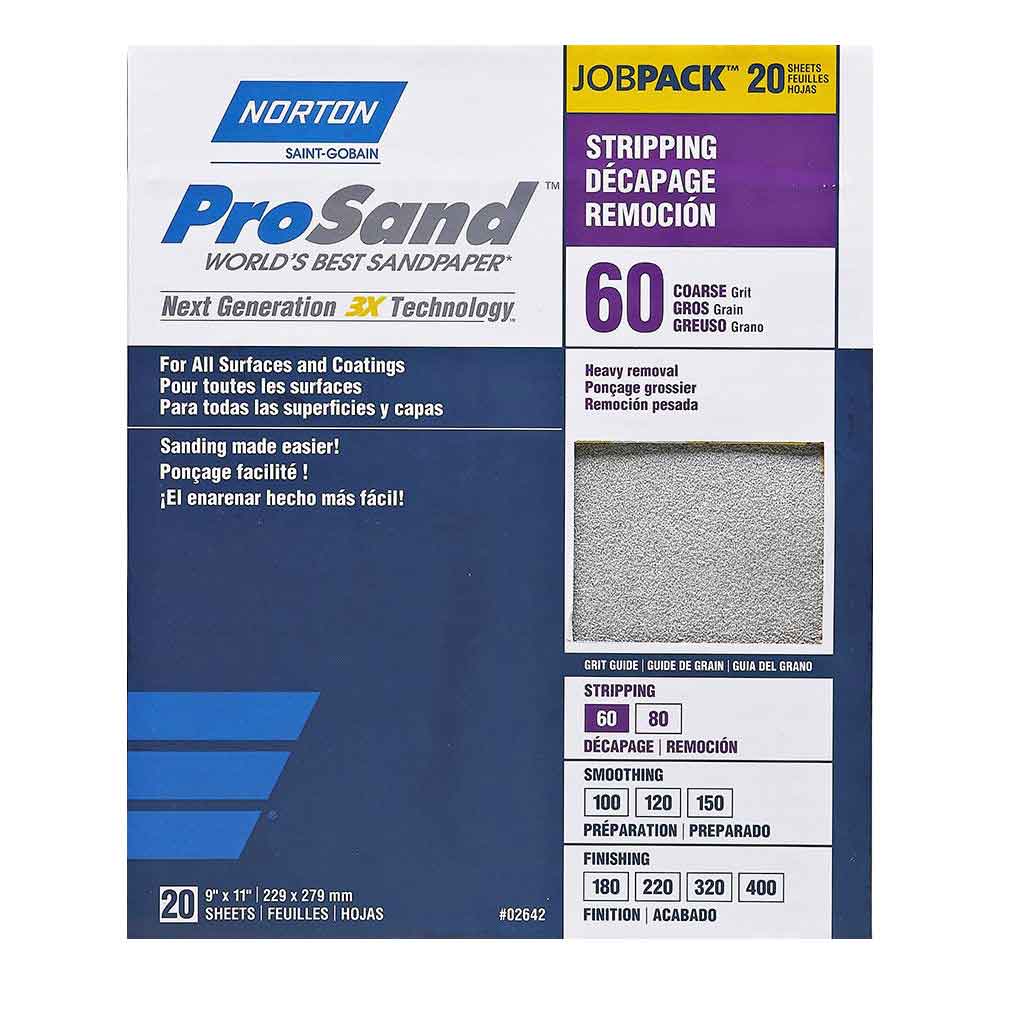 NORTON PROSAND SANDPAPER, 60 COARSE GRIT, 3 SHEETS