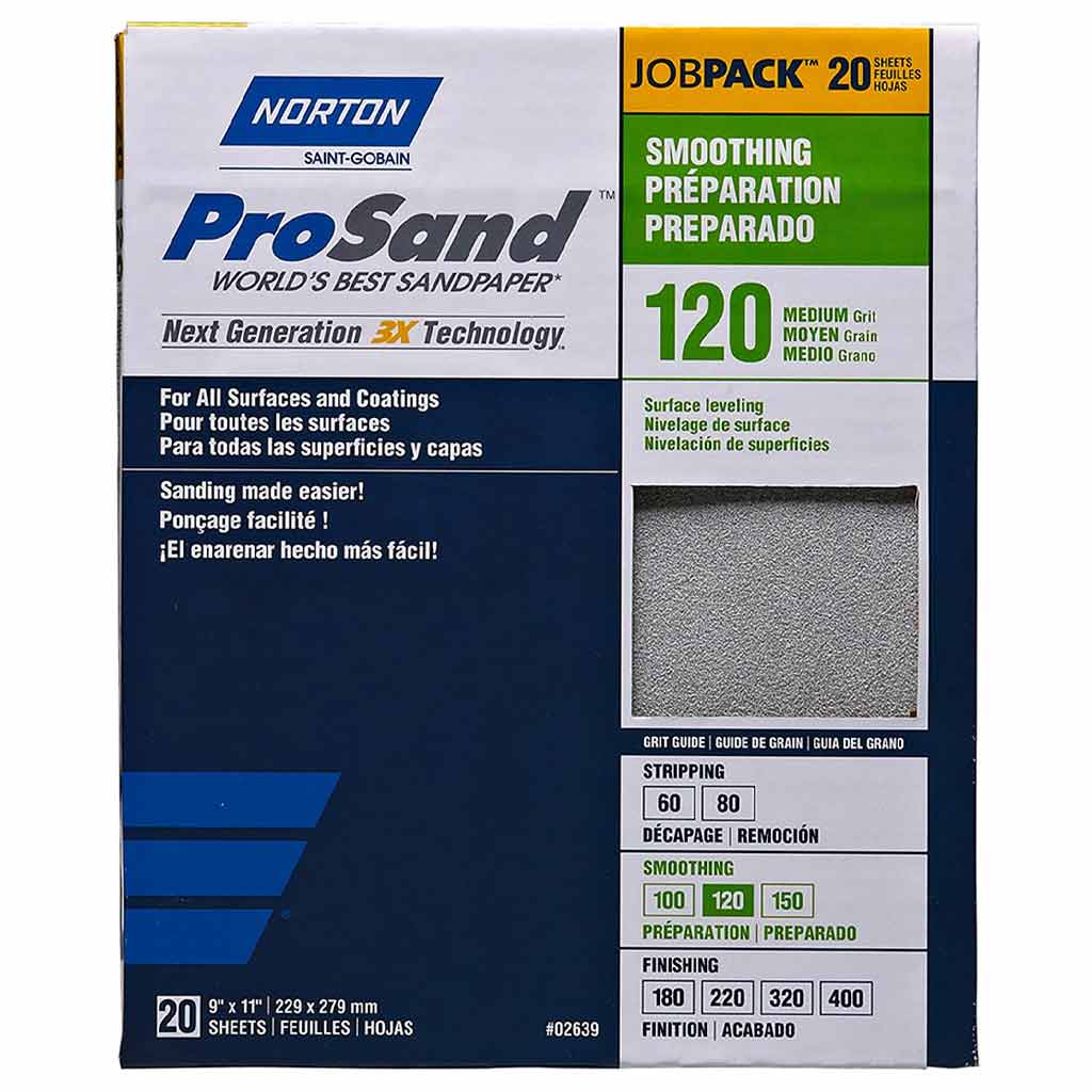 DMB - NORTON PROSAND SANDPAPER, 120 MED GRIT, 20 SHEETS