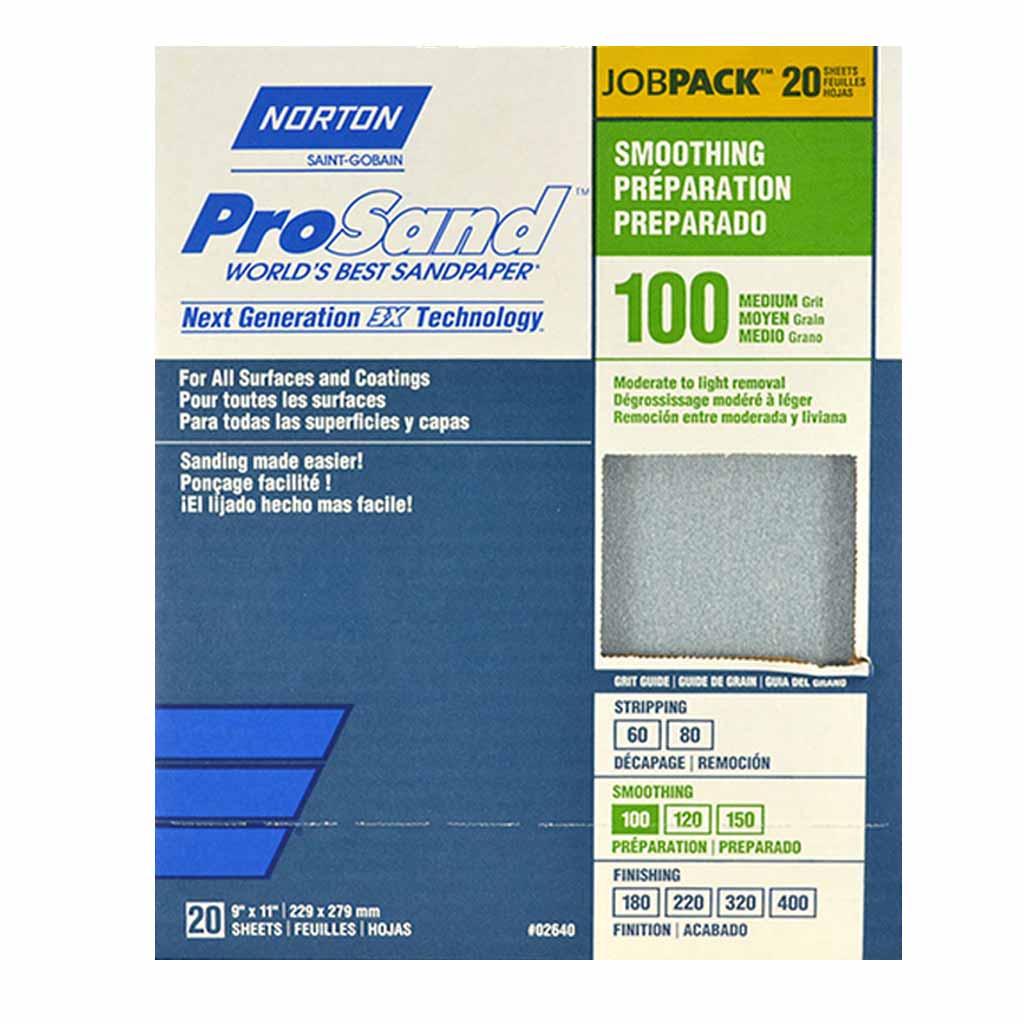 DMB - NORTON PROSAND SANDPAPER, 100 MED GRIT, 20 SHEETS