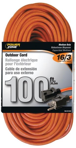 POWERZONE EXTENSION CORD ORANGE 16AWG X 100'