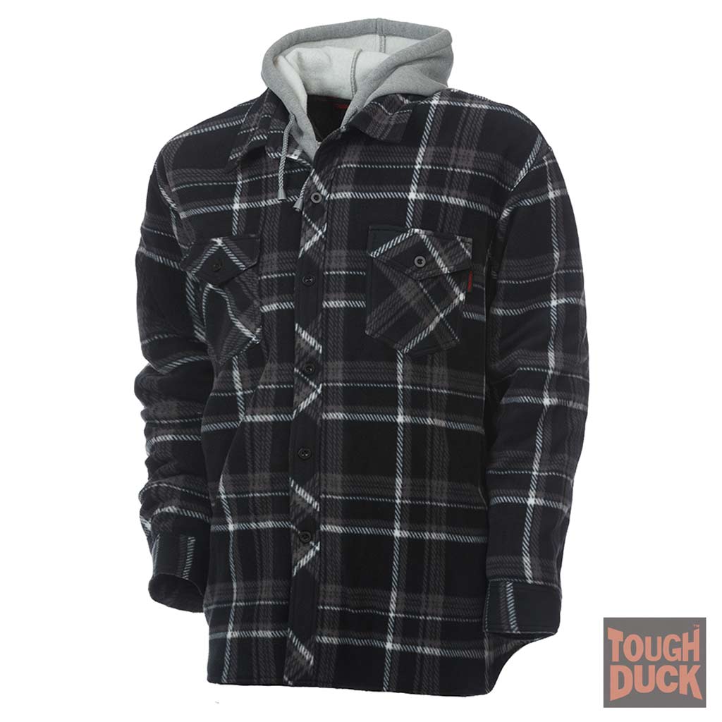 DV - TOUGH DUCK MEN'S BERBER LINED FLEECE SHIRT BLACK/GREY PLAID LRG