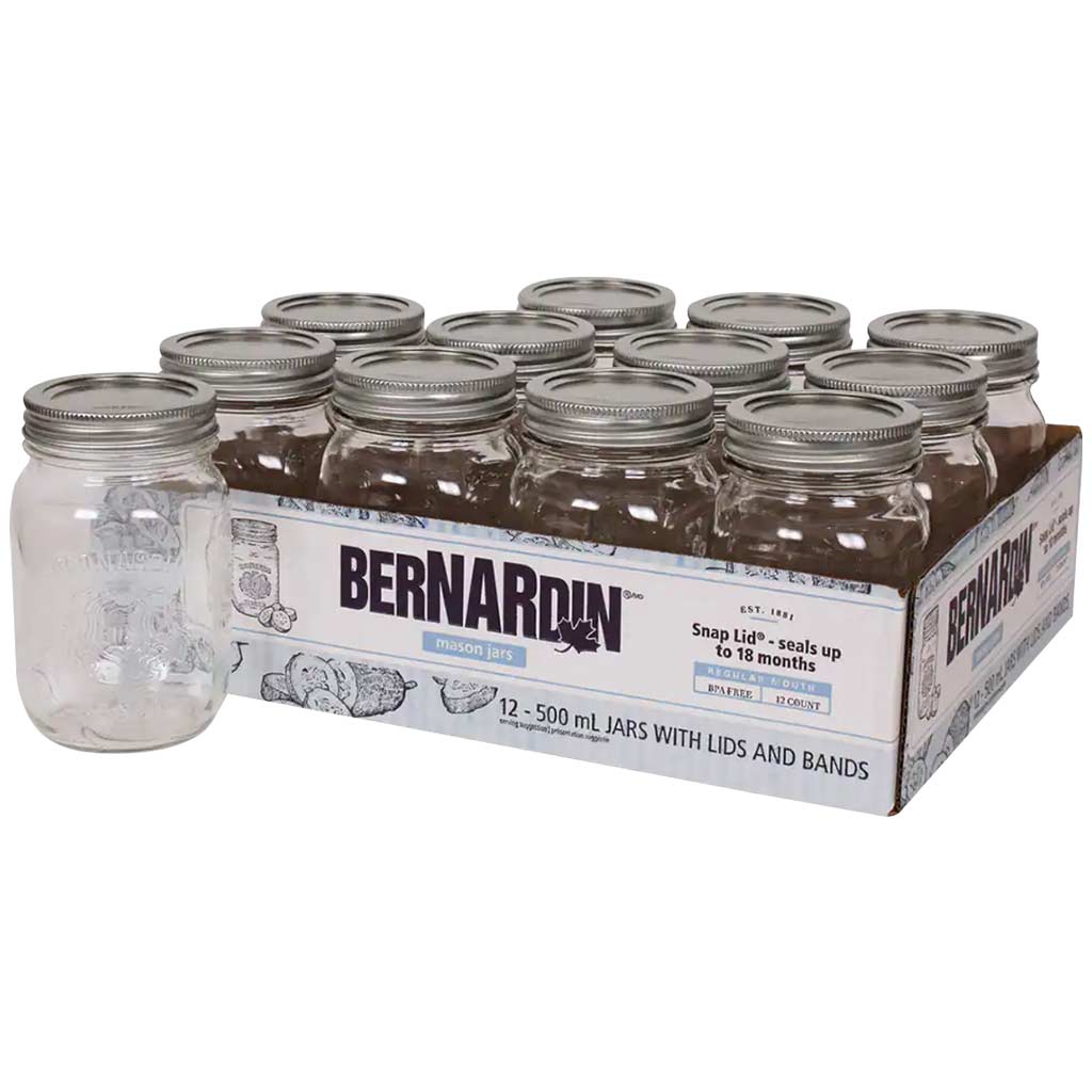 BERNARDIN MASON JAR 500ML REGULAR MOUTH W/ LIDS (12PK)