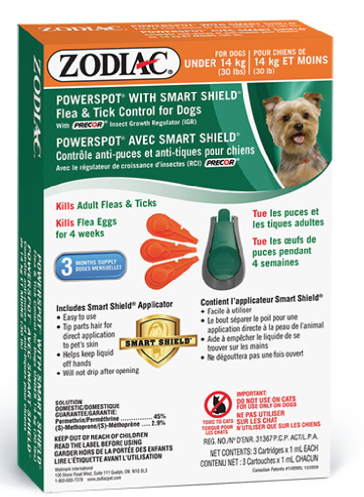 DMB - DMB - ZODIAC SMART SHIELD POWER SPOT DOGS UNDER 14KG 3 TUBES W/APPLICATOR