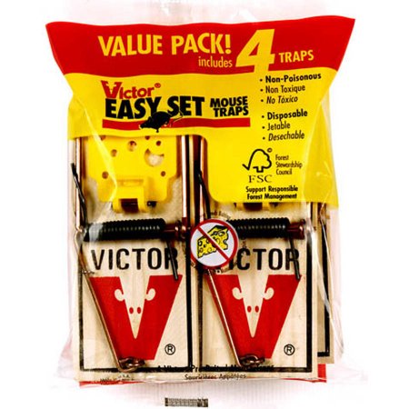 DV - VICTOR EASY SET WOOD MOUSE TRAP PRE-BAITED (4PK) M039