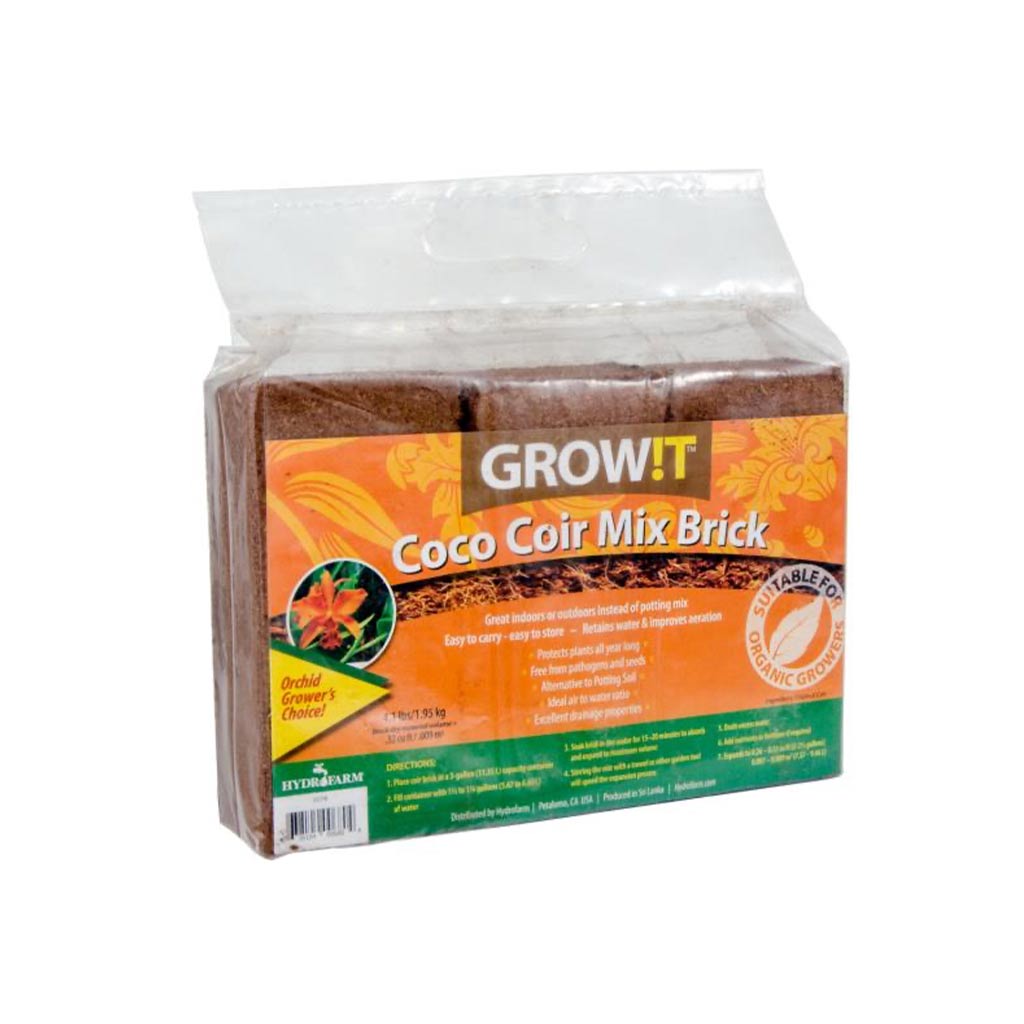 GROW!T COCO COIR MIX BRICK 1.95KG (DRY) (3 BRICKS)