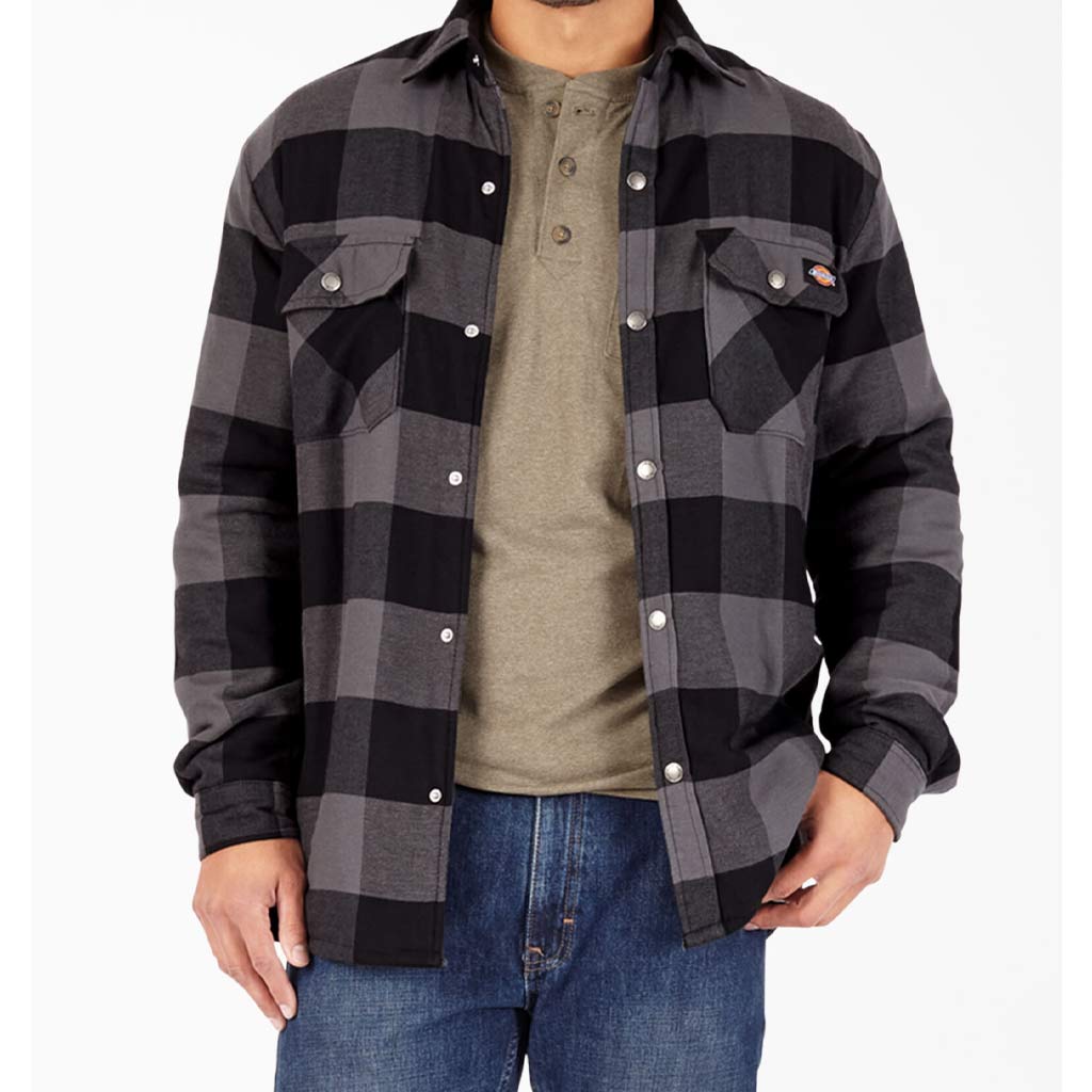 DICKIES MENS SHERPA LINED FLANNEL SHIRT BLACK/DARK SLATE XX-LARGE