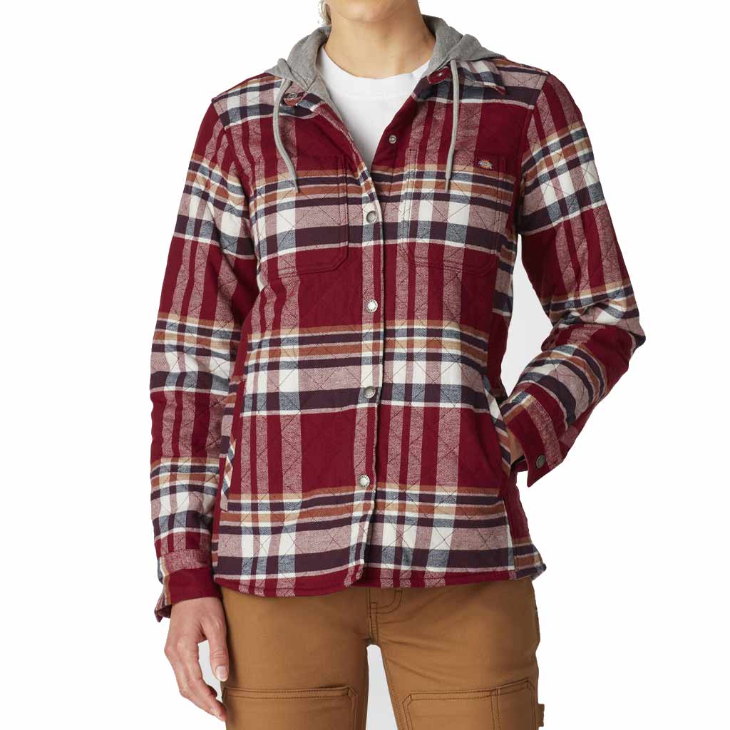 DV - DICKIES WOMEN HOODED FLANNEL SHIRT JACKET AGED BRICK PLAID X-LARGE