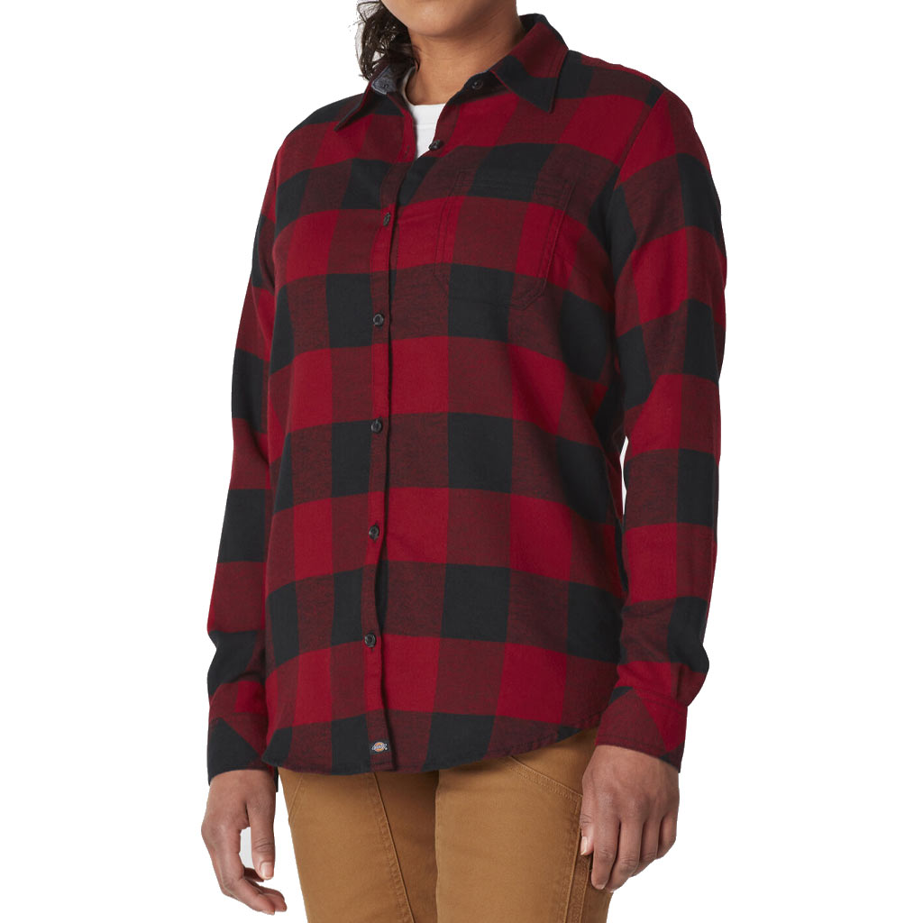 DV - DICKIES WOMEN FLANNEL LONG SLEEVE SHIRT AGED BRICK PLAID LARGE