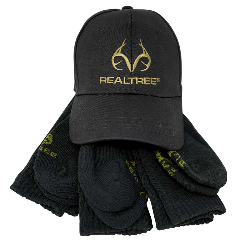 DMB - REALTREE MENS HAT AND CREW SOCK BUNDLE- BLACK/KHAKI