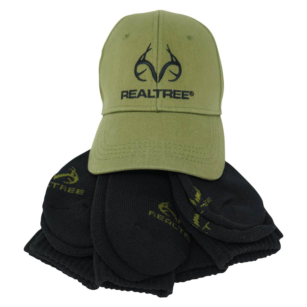 DMB - REALTREE MENS HAT AND CREW SOCK BUNDLE- KHAKI/BLACK