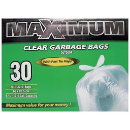 [10037432] POLYETHICS MAXIMUM GARBAGE BAGS PLSTC, 17.5GAL, CLR, 30PK