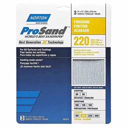 [10042216] NORTON PROSAND SANDPAPER,  220 VERY FINE, 3 SHEETS