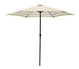 [10050496] SEASONAL TRENDS UMBRELLA 9FT CANOPY TAUPE/WHITE STRIPES