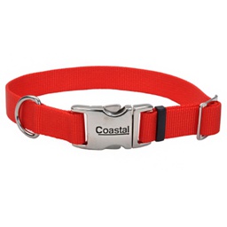 [10080826] COASTAL ADJUSTABLE DOG COLLAR METAL BUCKLE RED 1&quot;X18-26&quot;